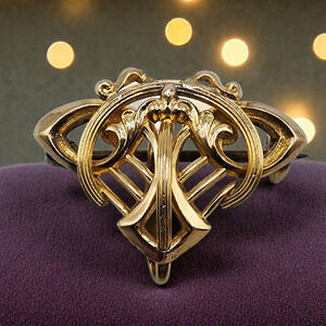 Signed SIMMONS Art Nouveau Gold Filled Lyre Watch Pin